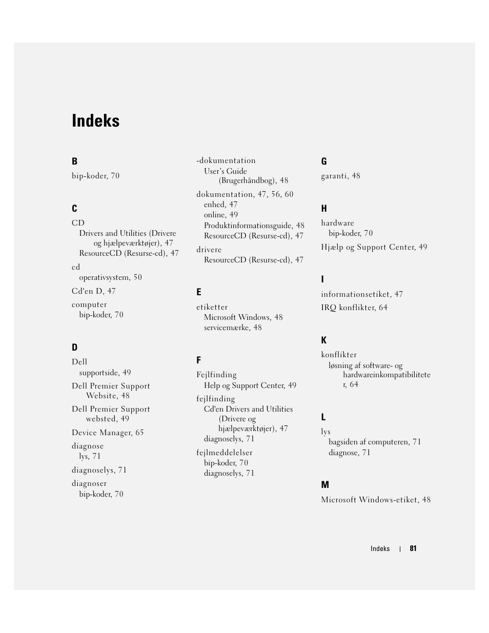 Indeks | Dell Precision 470 User Manual | Page 81 / 328