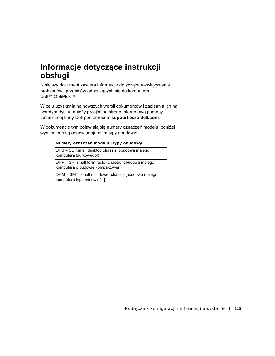 Informacje dotyczące instrukcji obsługi | Dell OptiPlex GX60 User Manual | Page 116 / 208