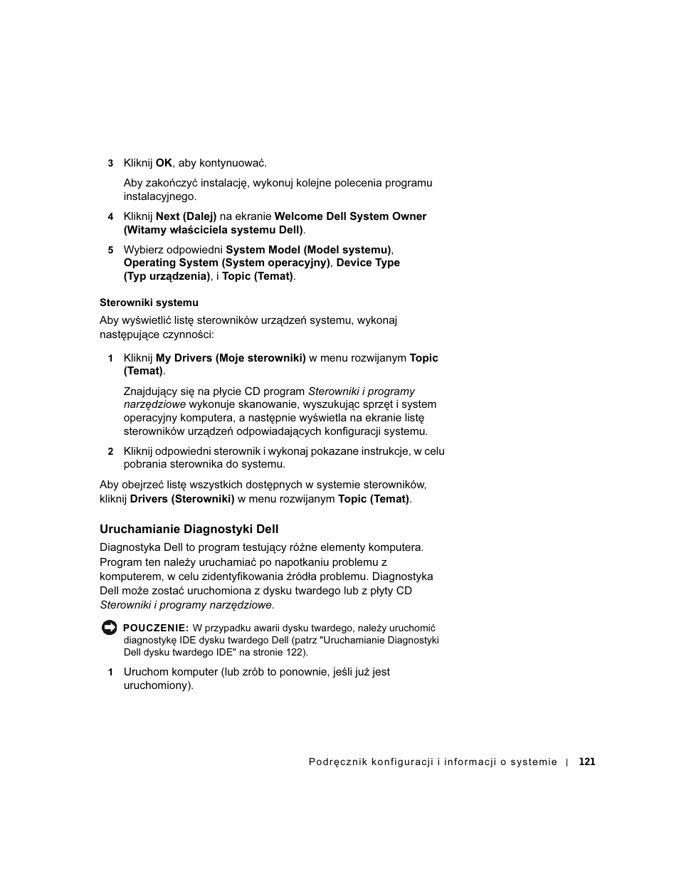 Uruchamianie diagnostyki dell | Dell OptiPlex GX60 User Manual | Page 122 / 208