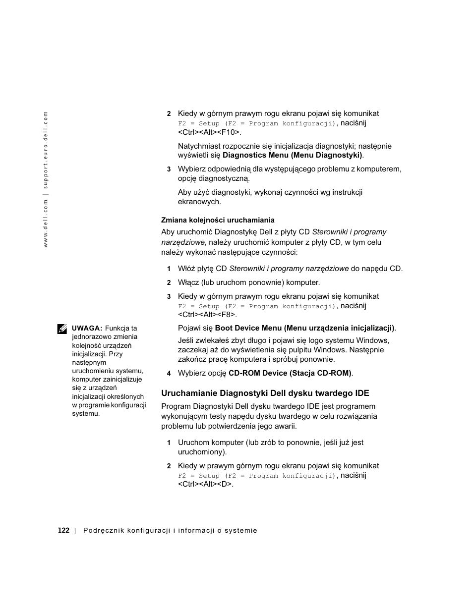 Uruchamianie diagnostyki dell dysku twardego ide | Dell OptiPlex GX60 User Manual | Page 123 / 208