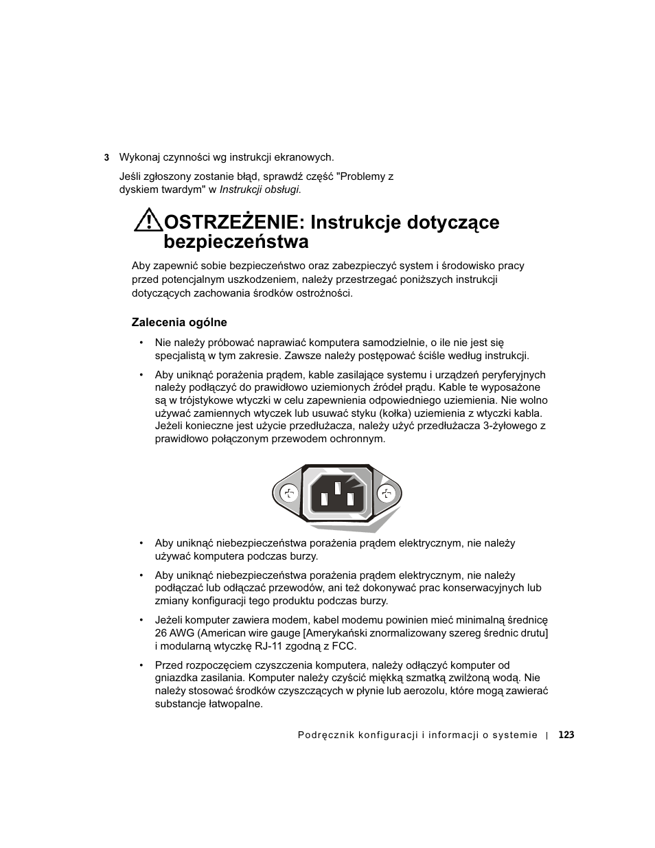 Ostrzeżenie: instrukcje dotyczące bezpieczeństwa, Zalecenia ogólne | Dell OptiPlex GX60 User Manual | Page 124 / 208