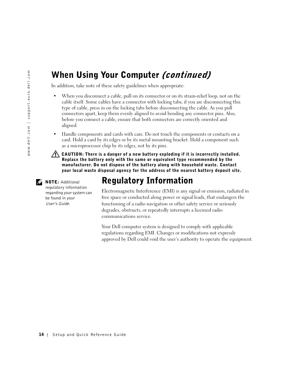 Regulatory information, When using your computer (continued) | Dell OptiPlex GX60 User Manual | Page 15 / 208