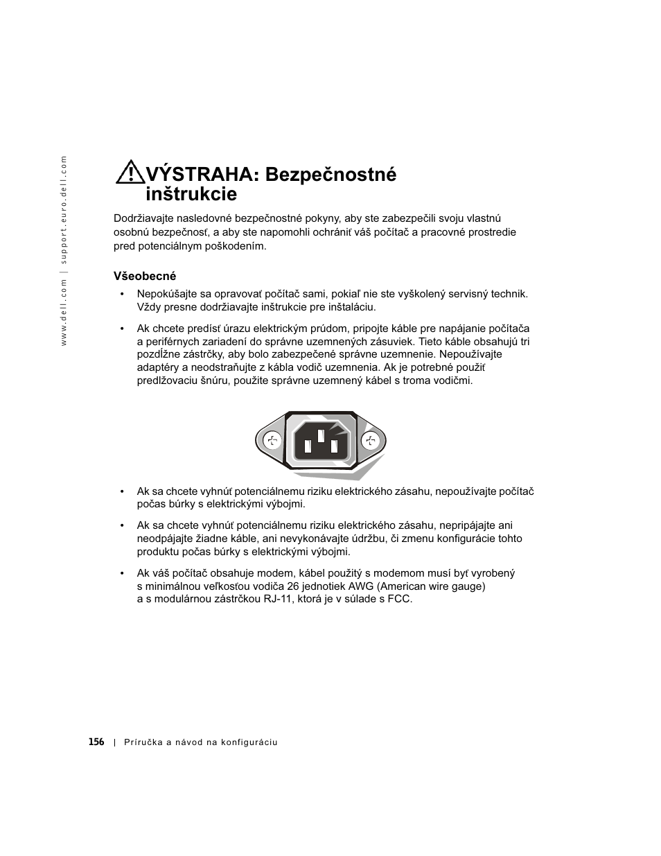 Výstraha: bezpečnostné inštrukcie, Všeobecné | Dell OptiPlex GX60 User Manual | Page 157 / 208