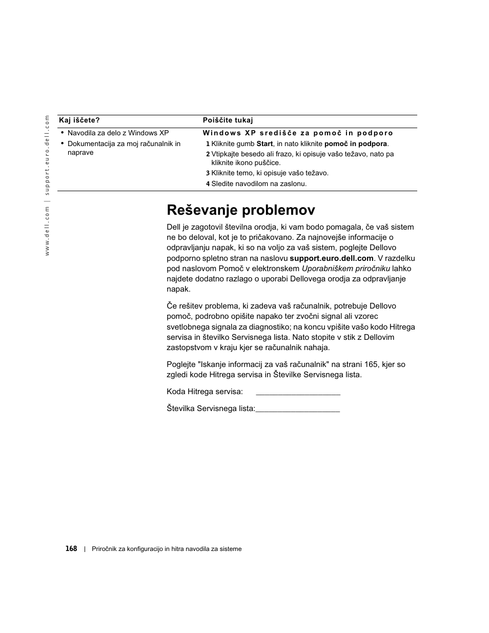 Reševanje problemov | Dell OptiPlex GX60 User Manual | Page 169 / 208