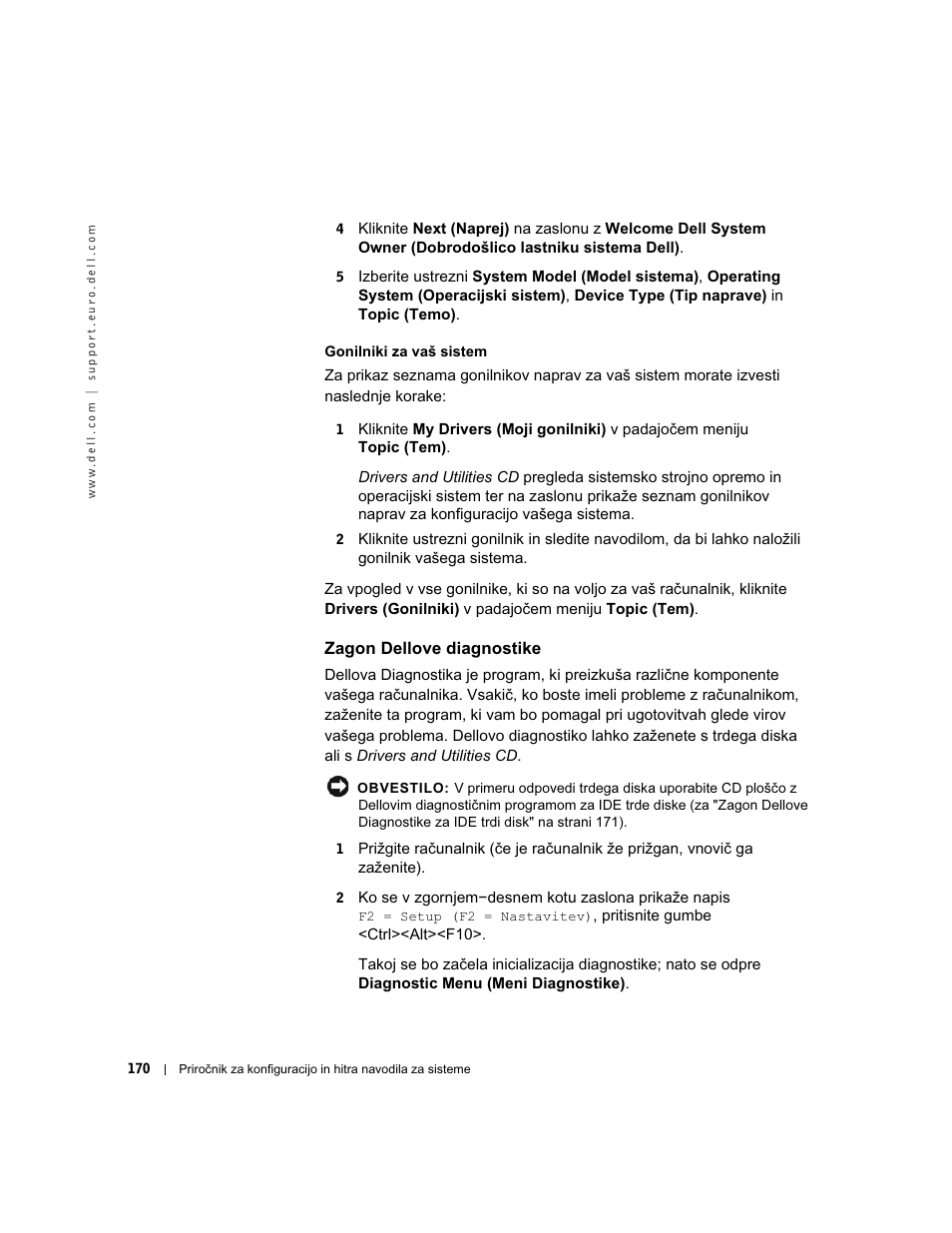Zagon dellove diagnostike | Dell OptiPlex GX60 User Manual | Page 171 / 208