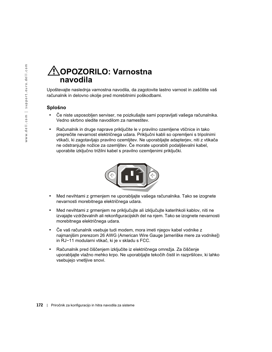 Opozorilo: varnostna navodila, Splošno | Dell OptiPlex GX60 User Manual | Page 173 / 208