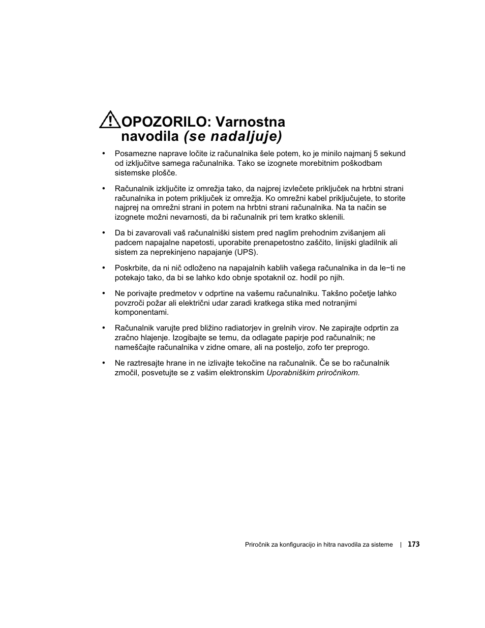 Opozorilo: varnostna navodila (se nadaljuje) | Dell OptiPlex GX60 User Manual | Page 174 / 208