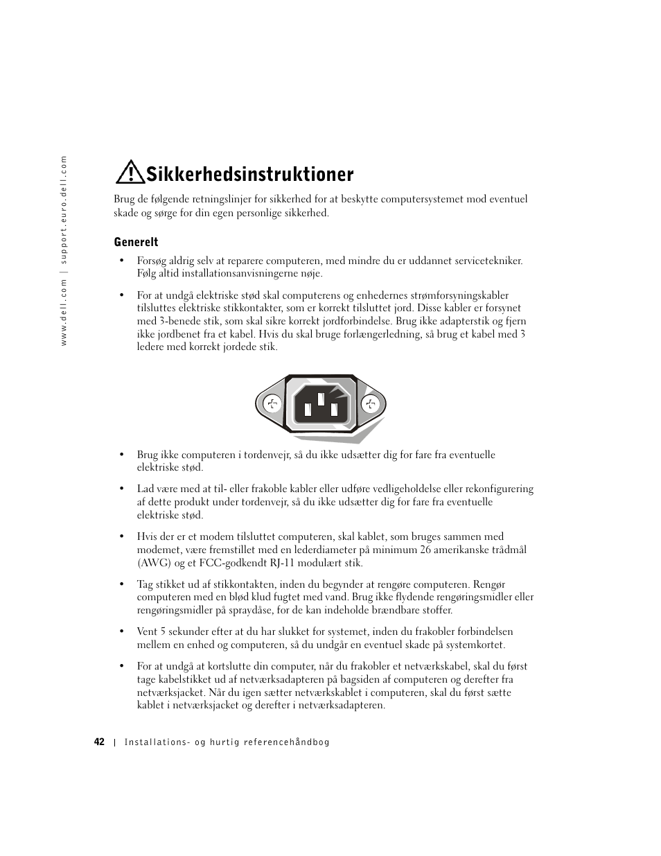 Sikkerhedsinstruktioner, Generelt | Dell OptiPlex GX60 User Manual | Page 43 / 208