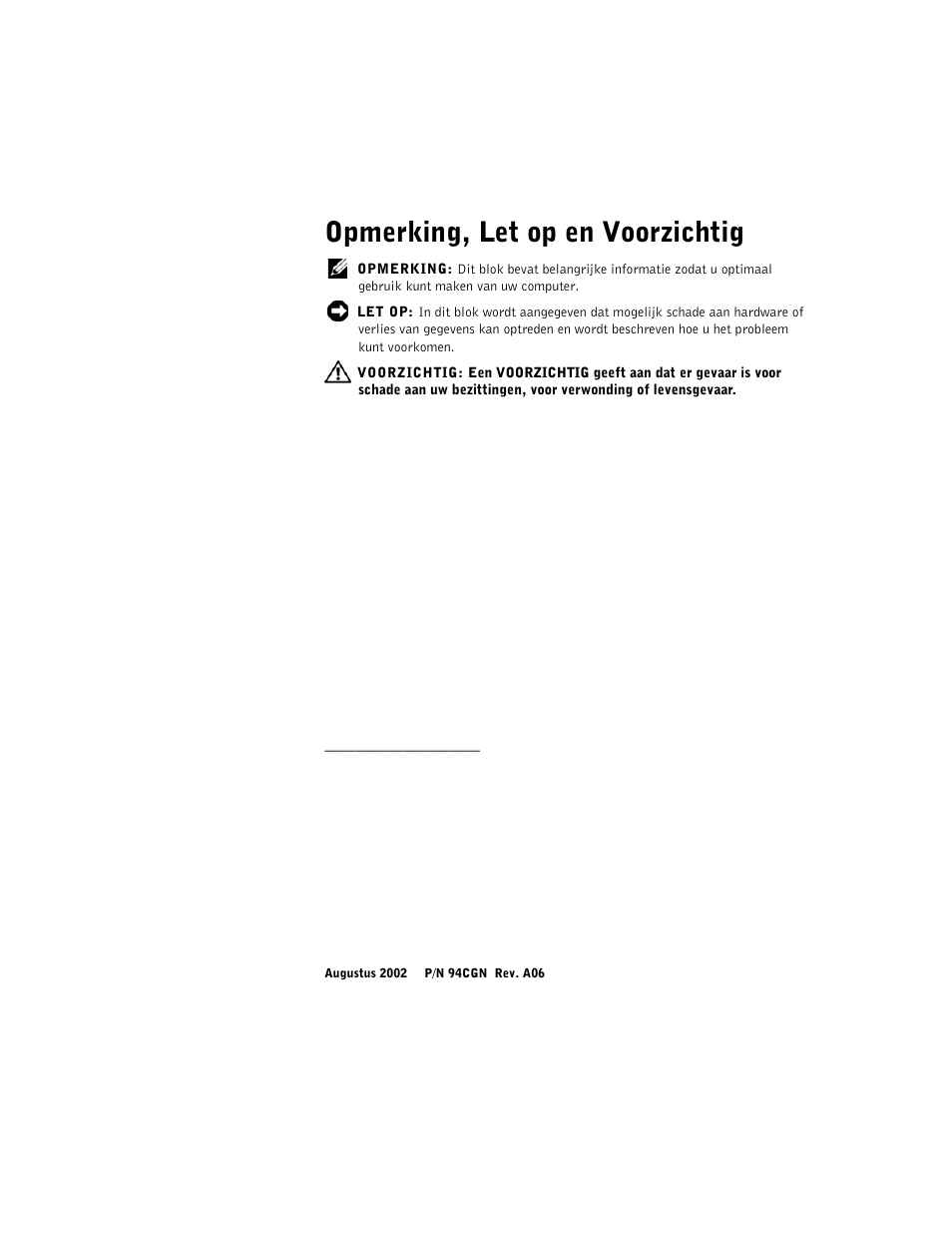 Opmerking, let op en voorzichtig | Dell OptiPlex GX60 User Manual | Page 49 / 208