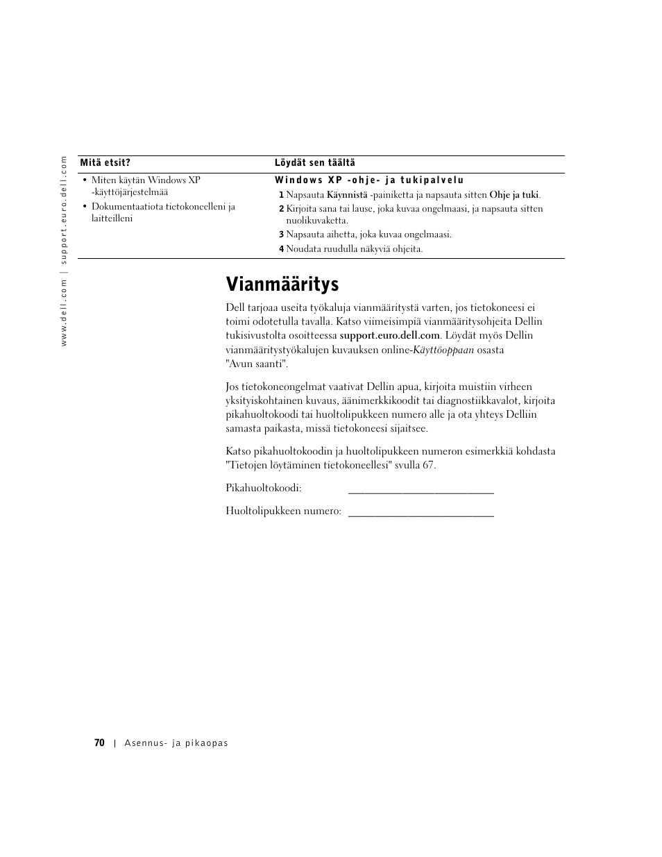 Vianmääritys | Dell OptiPlex GX60 User Manual | Page 71 / 208