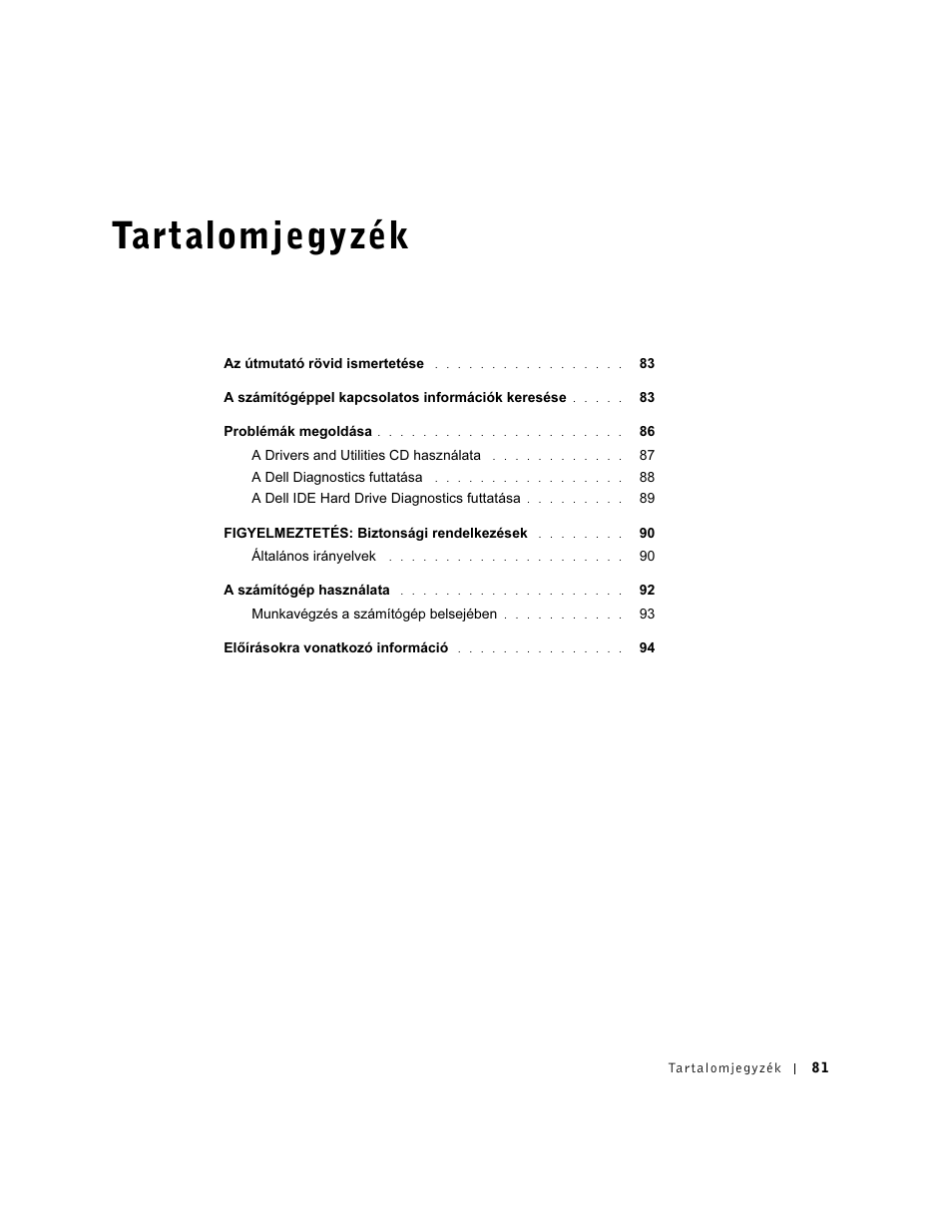 Tartalomjegyzék | Dell OptiPlex GX60 User Manual | Page 82 / 208