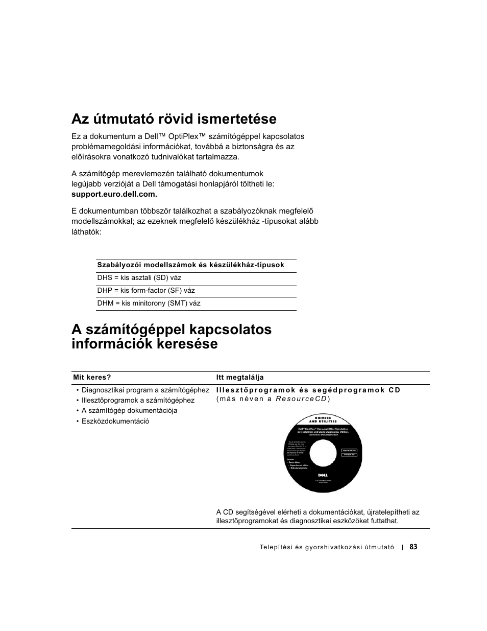 Az útmutató rövid ismertetése, A számítógéppel kapcsolatos információk keresése | Dell OptiPlex GX60 User Manual | Page 84 / 208