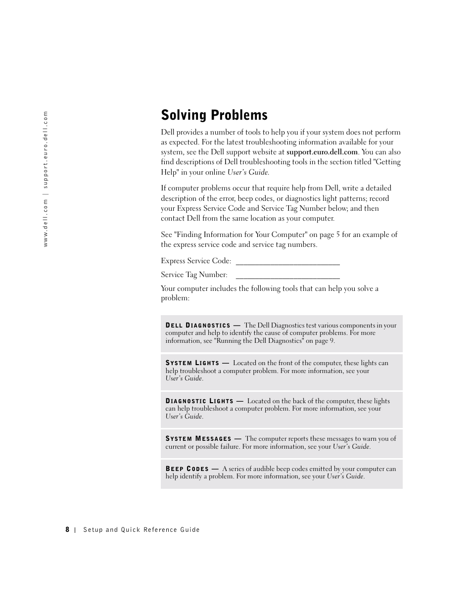 Solving problems | Dell OptiPlex GX60 User Manual | Page 9 / 208