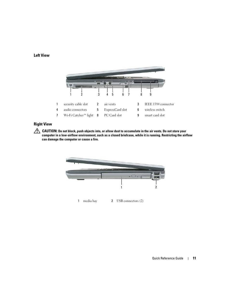 Left view, Right view | Dell Latitude D830 User Manual | Page 11 / 258