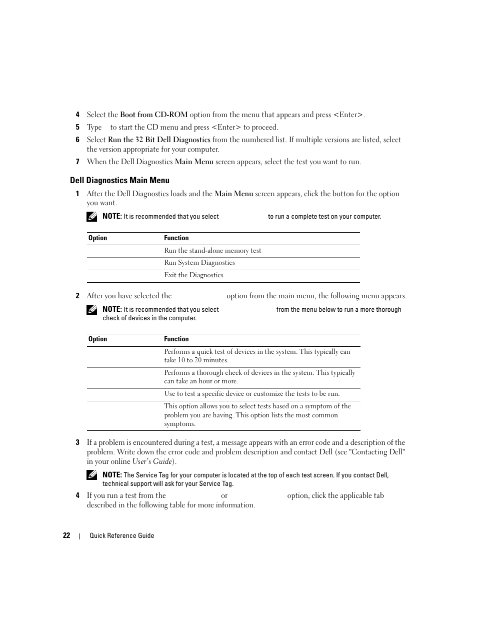 Dell diagnostics main menu | Dell Latitude D830 User Manual | Page 22 / 258