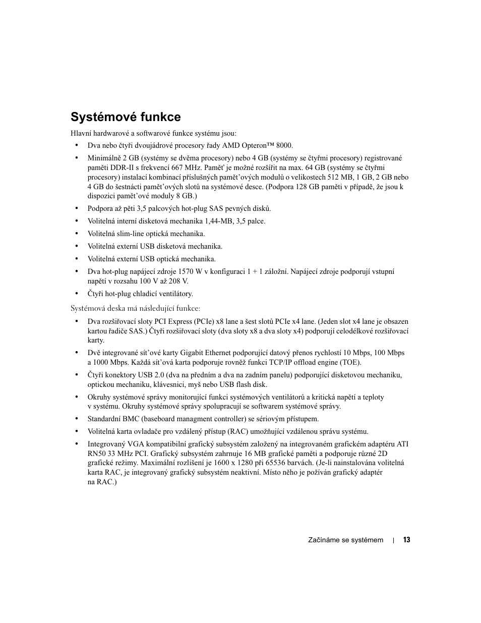 Systémové funkce | Dell PowerEdge 6950 User Manual | Page 15 / 92