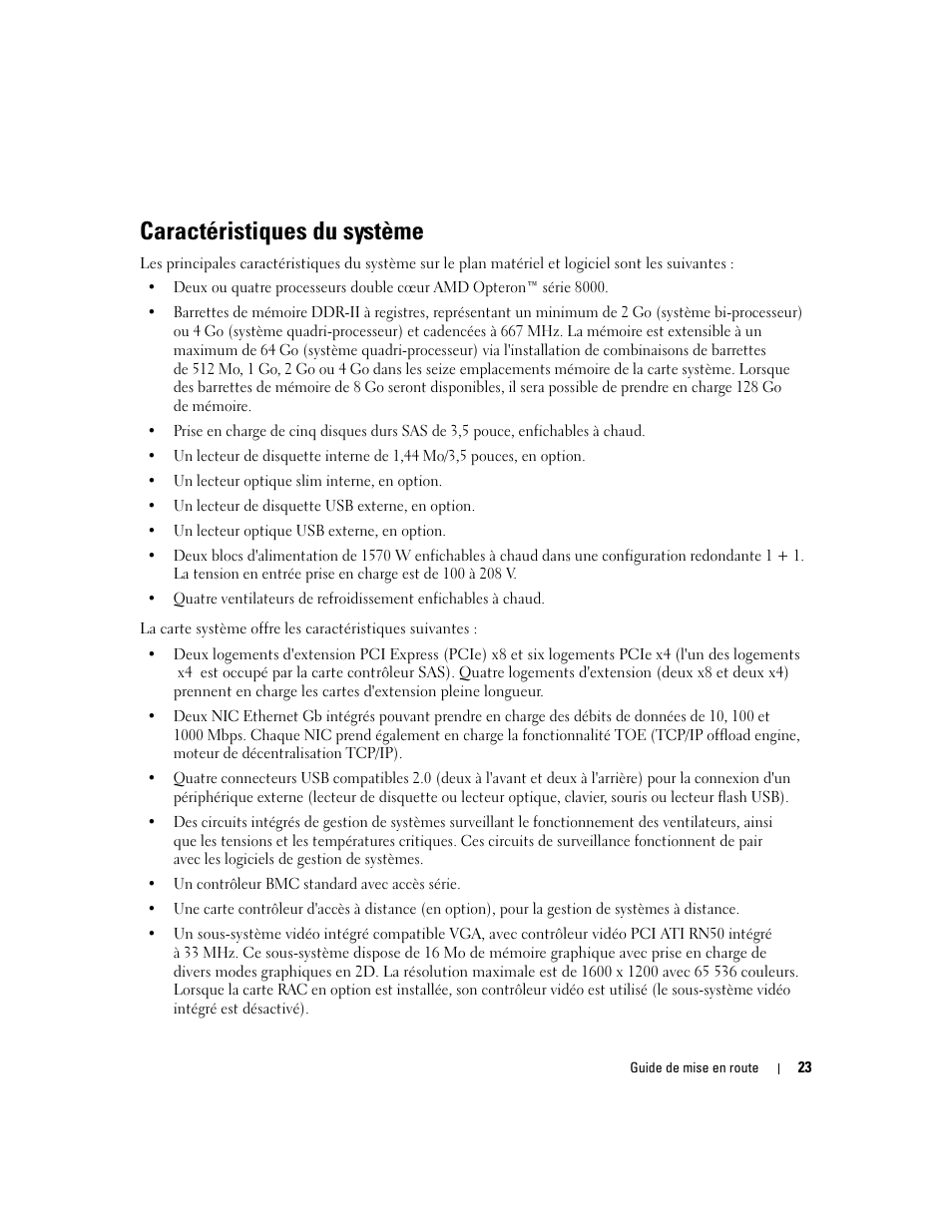 Caractéristiques du système | Dell PowerEdge 6950 User Manual | Page 25 / 92