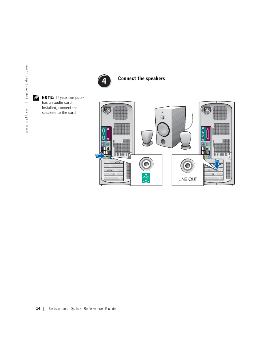 Connect the speakers | Dell Precision 350 User Manual | Page 14 / 102