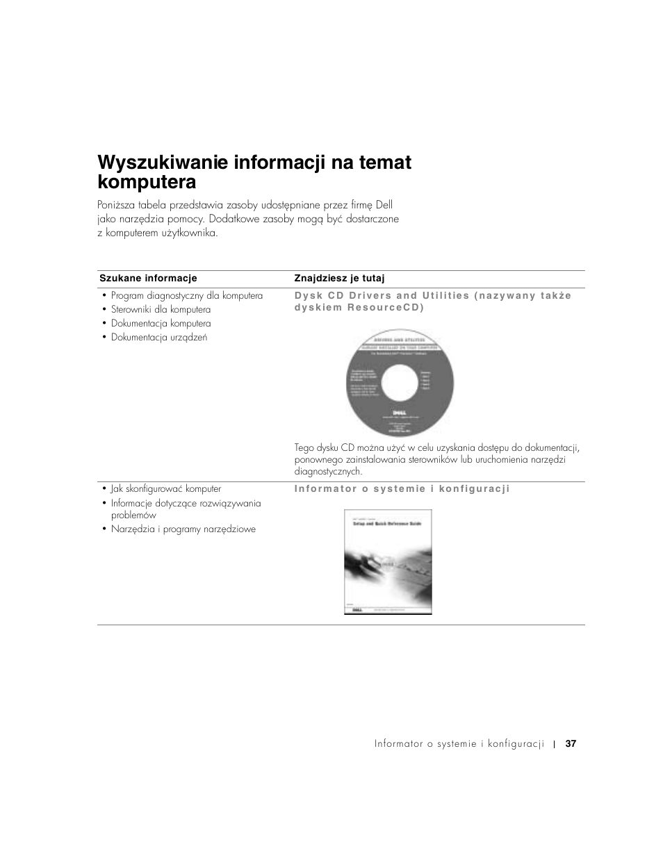 Wyszukiwanie informacji na temat komputera | Dell Precision 350 User Manual | Page 37 / 102