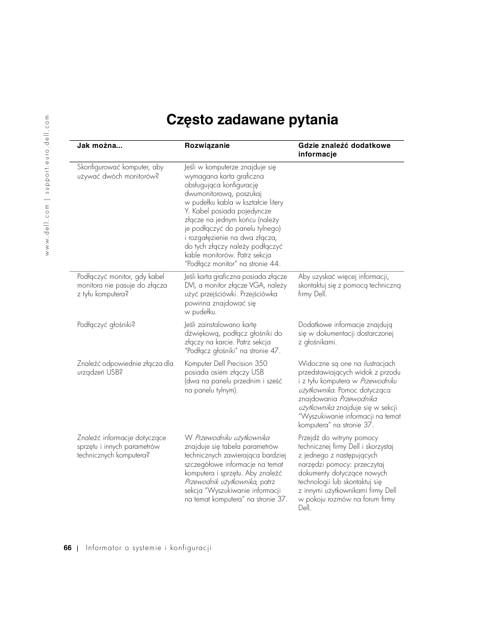 Często zadawane pytania | Dell Precision 350 User Manual | Page 66 / 102