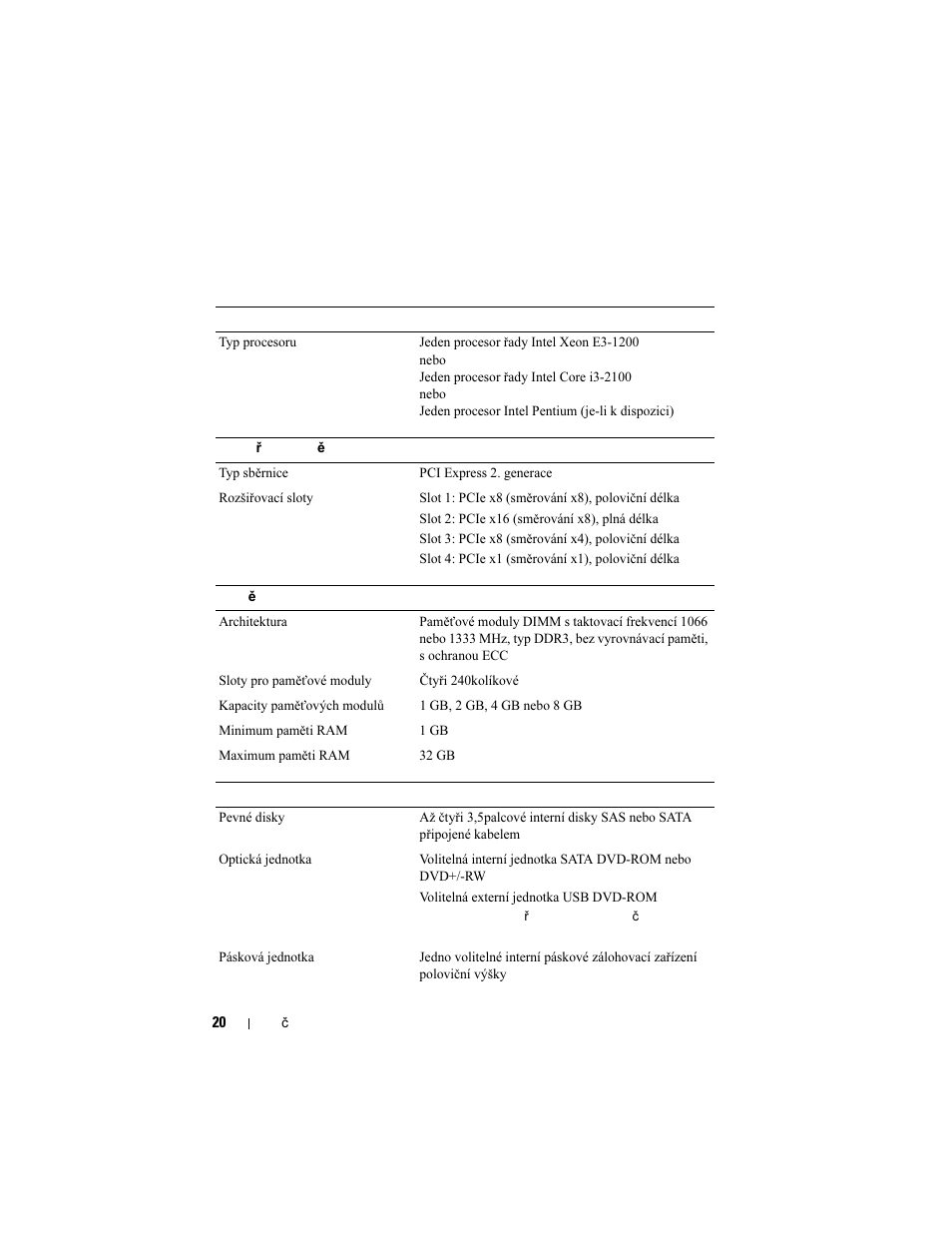 Technické specifikace | Dell PowerEdge T110 II User Manual | Page 22 / 122