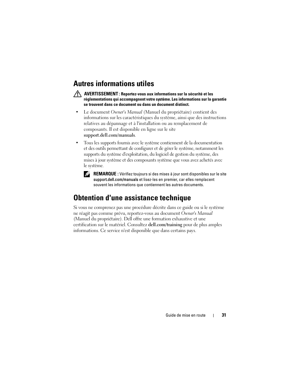 Autres informations utiles, Obtention d'une assistance technique | Dell PowerEdge T110 II User Manual | Page 33 / 122