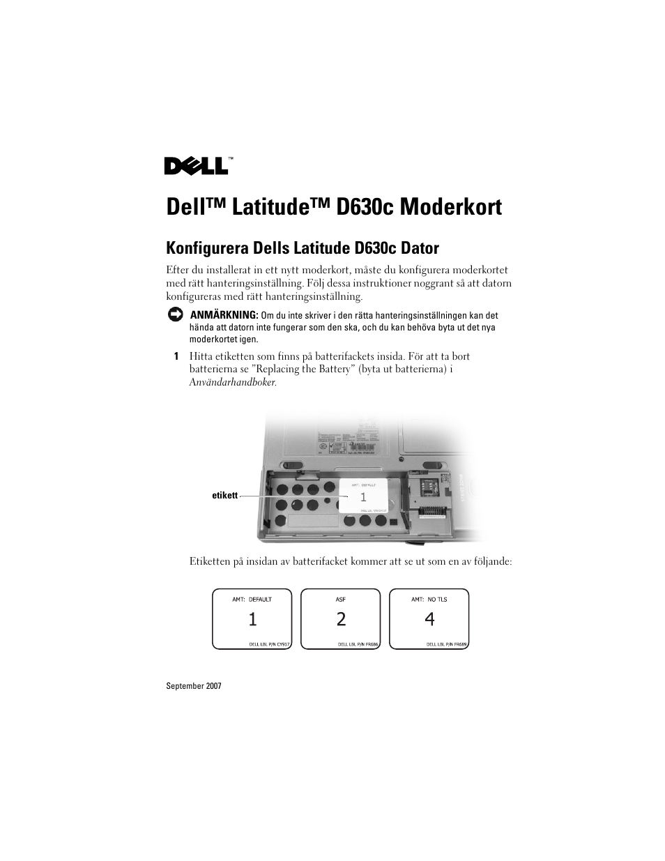 Dell™ latitude™ d630c moderkort, Konfigurera dells latitude d630c dator | Dell Latitude D630c User Manual | Page 25 / 38