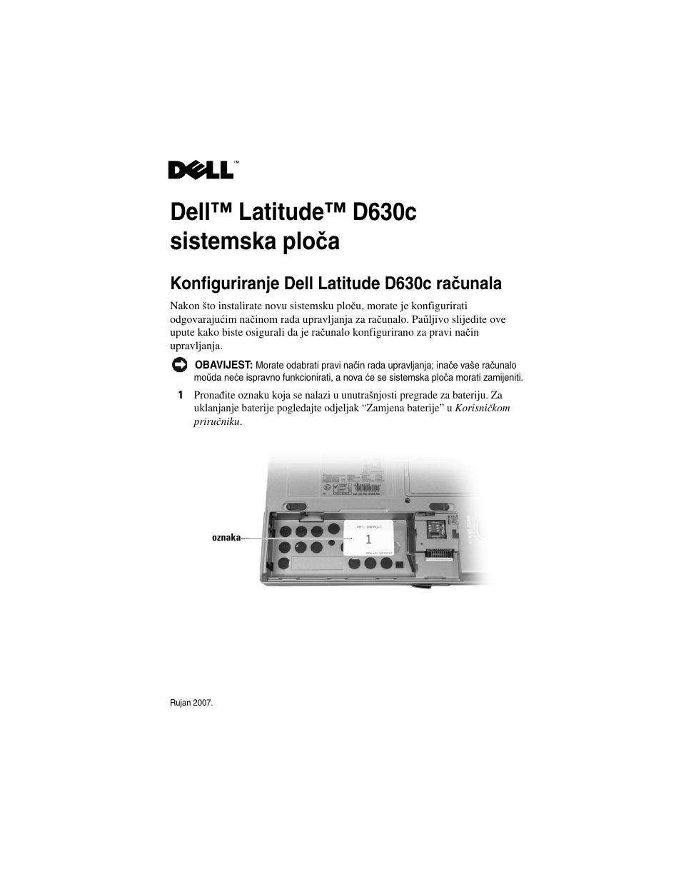 Dell™ latitude™ d630c sistemska ploča, Dell™ latitude™ d630c sistemska plo č a, Konfiguriranje dell latitude d630c ra č unala | Dell Latitude D630c User Manual | Page 3 / 38