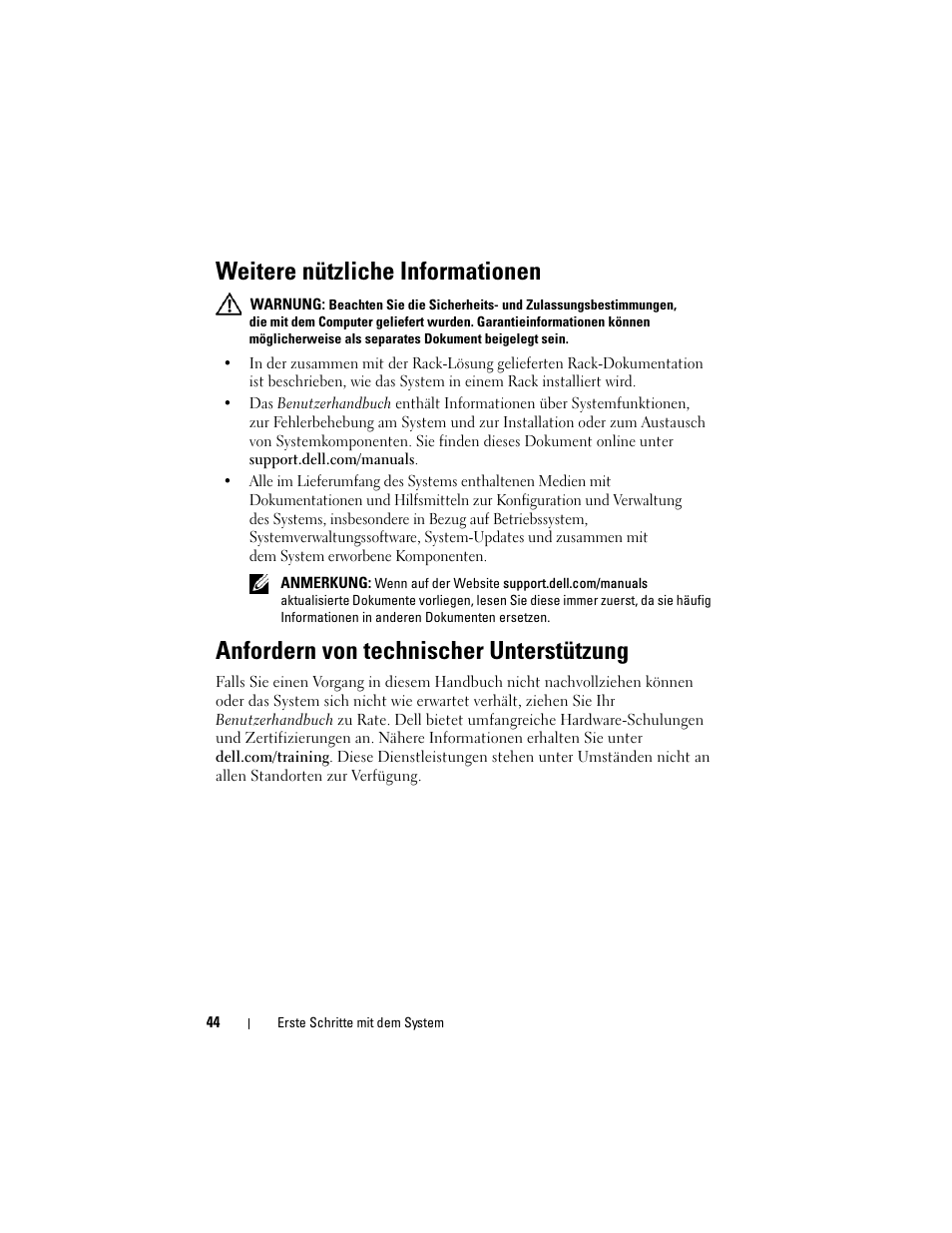 Weitere nützliche informationen, Anfordern von technischer unterstützung | Dell PowerEdge R210 II User Manual | Page 46 / 124
