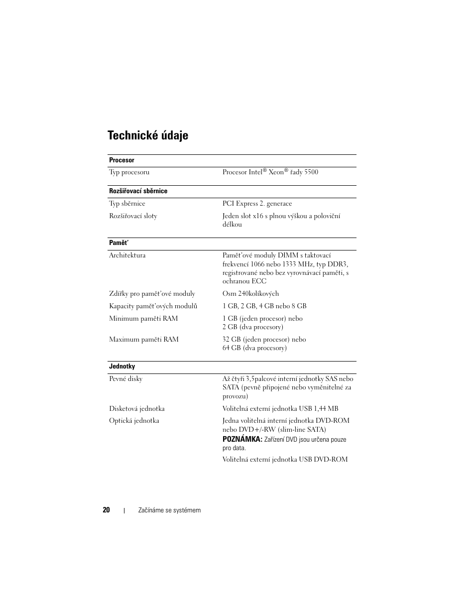 Technické údaje | Dell PowerVault NX300 User Manual | Page 22 / 124