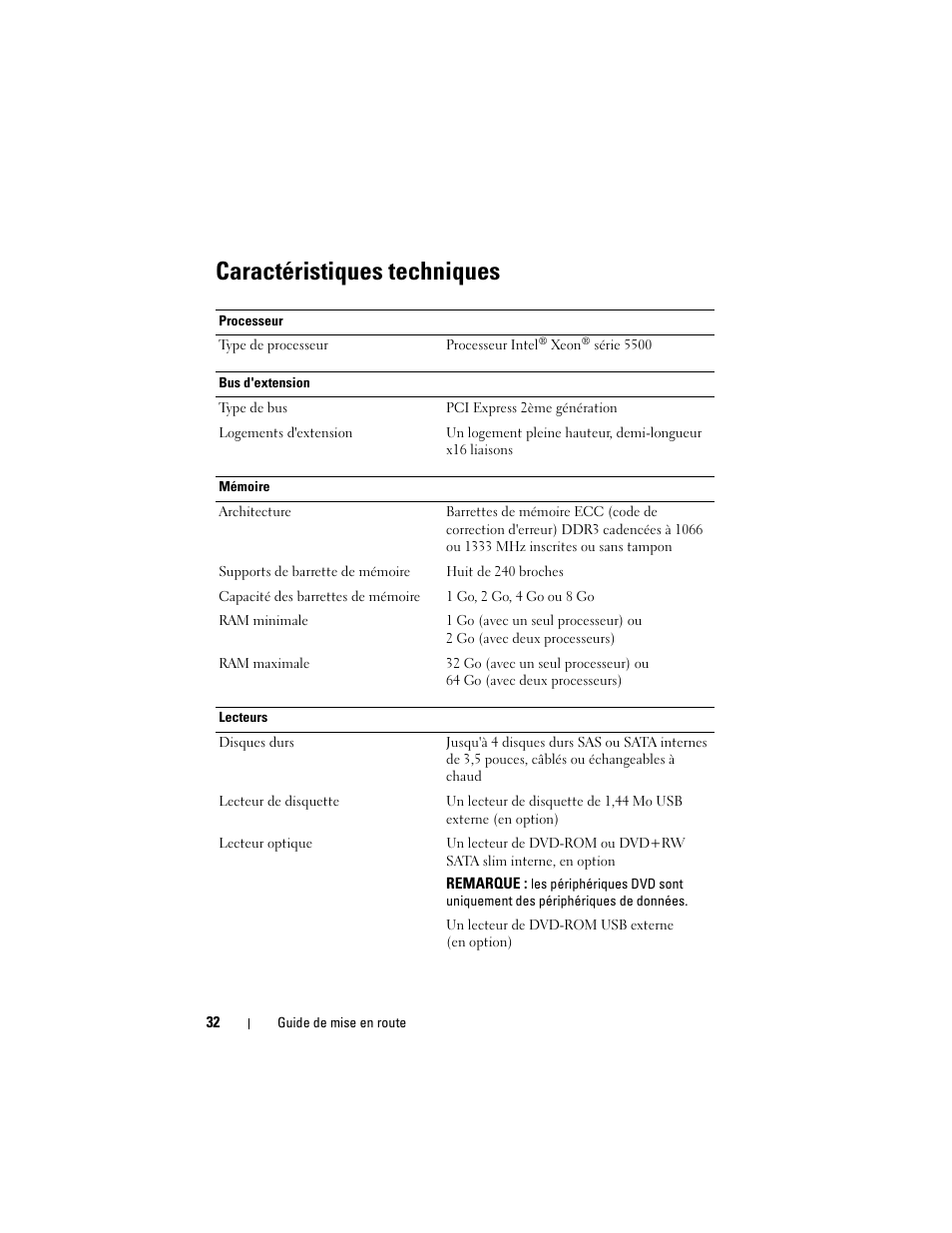 Caractéristiques techniques | Dell PowerVault NX300 User Manual | Page 34 / 124