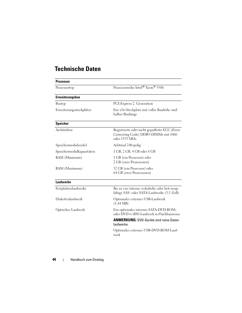 Technische daten | Dell PowerVault NX300 User Manual | Page 46 / 124