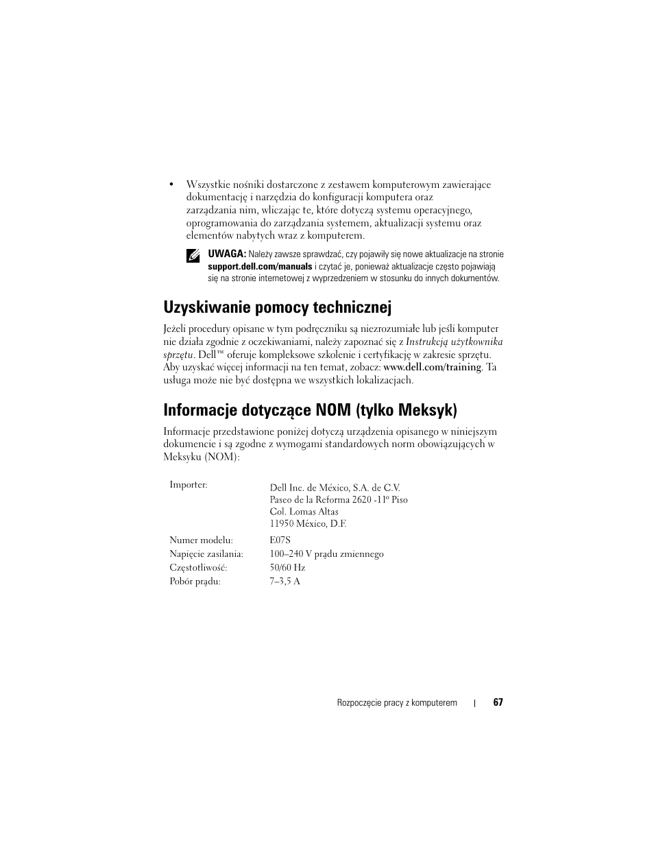 Uzyskiwanie pomocy technicznej, Informacje dotyczące nom (tylko meksyk) | Dell PowerVault NX300 User Manual | Page 69 / 124