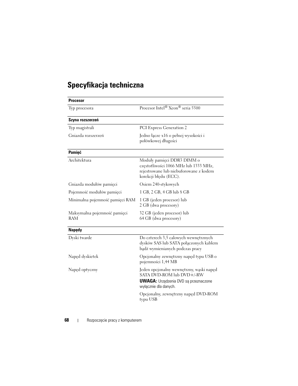Specyfikacja techniczna | Dell PowerVault NX300 User Manual | Page 70 / 124