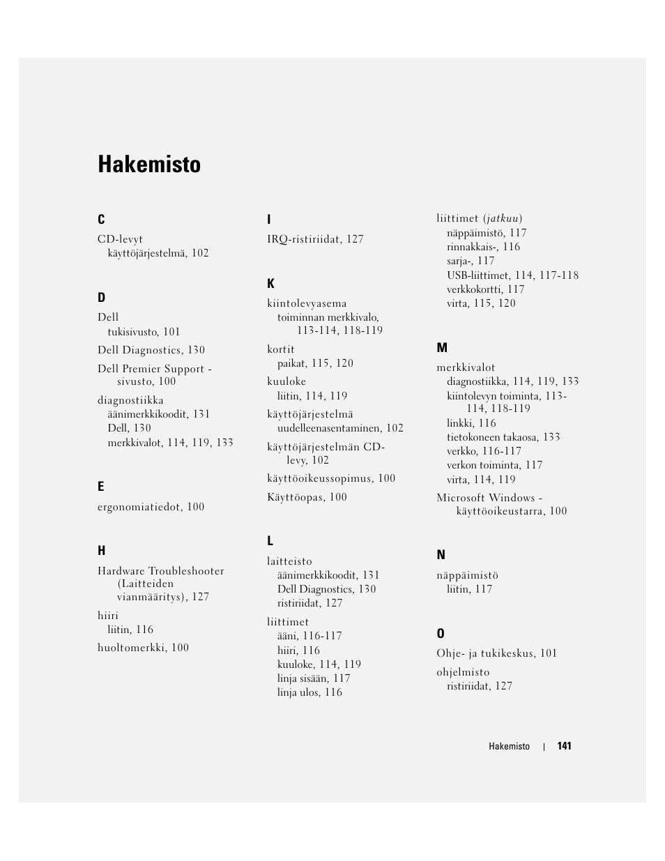 Hakemisto | Dell Precision 490 Desktop User Manual | Page 141 / 380