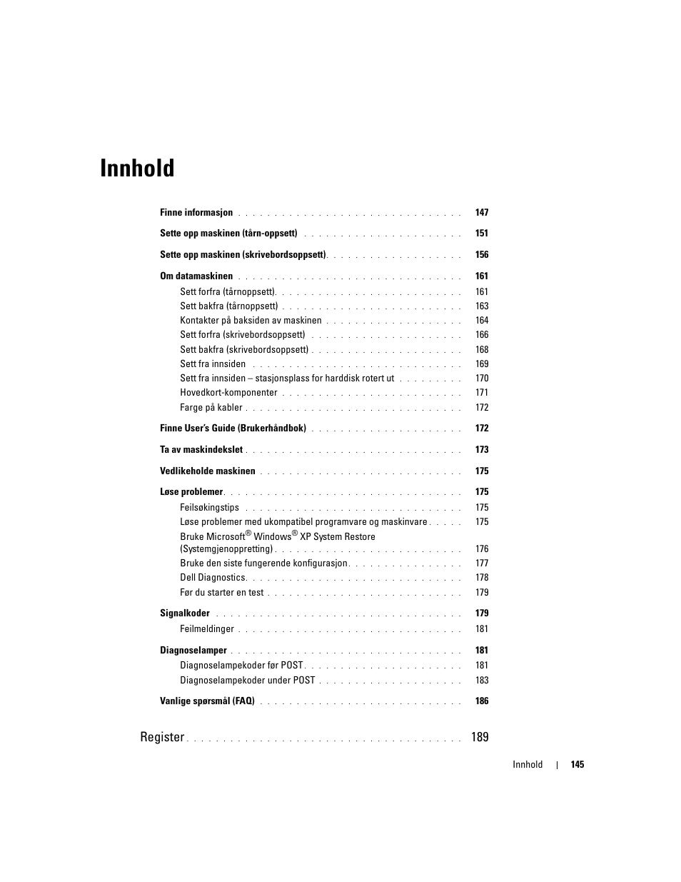 Innhold, Register | Dell Precision 490 Desktop User Manual | Page 145 / 380