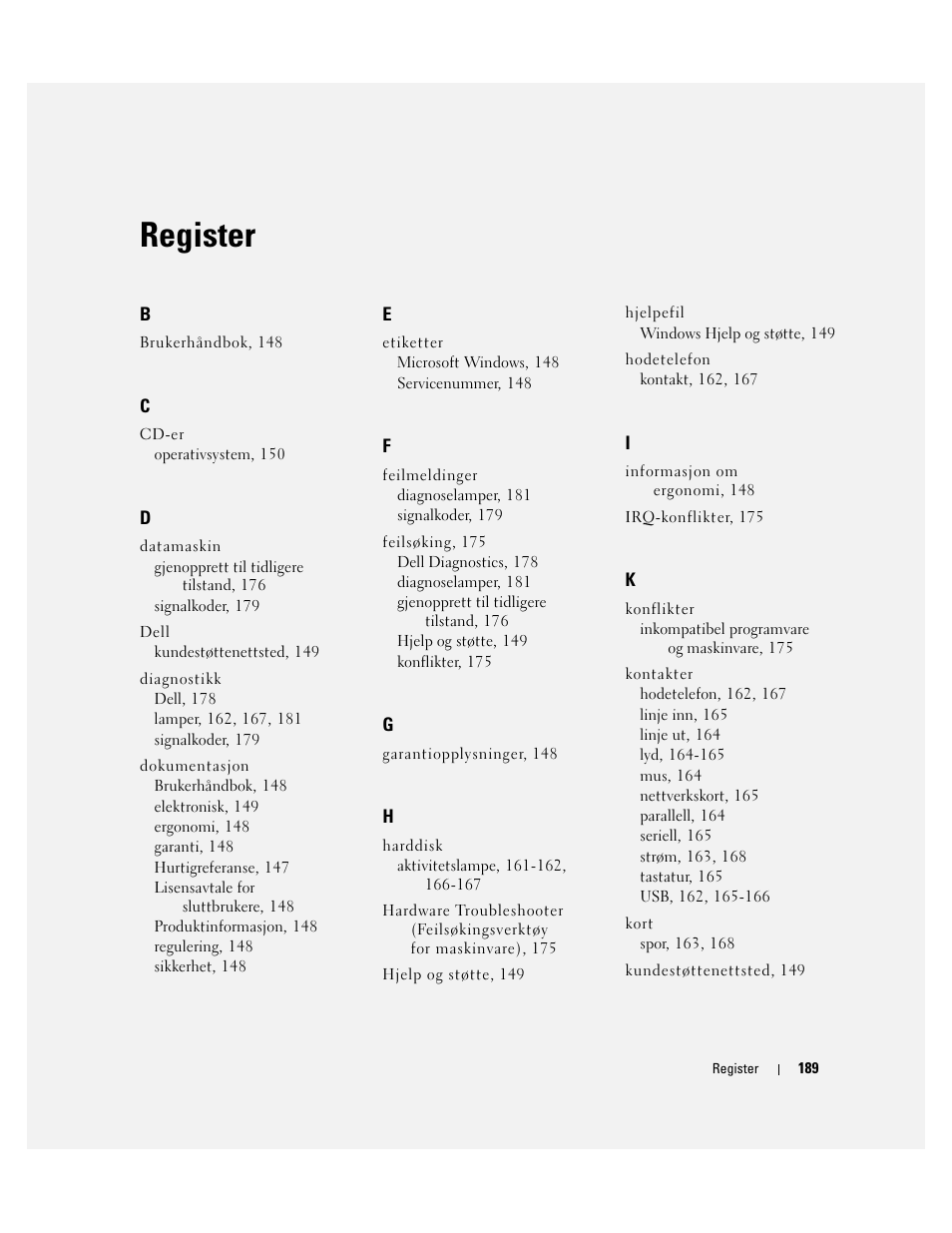 Register | Dell Precision 490 Desktop User Manual | Page 189 / 380