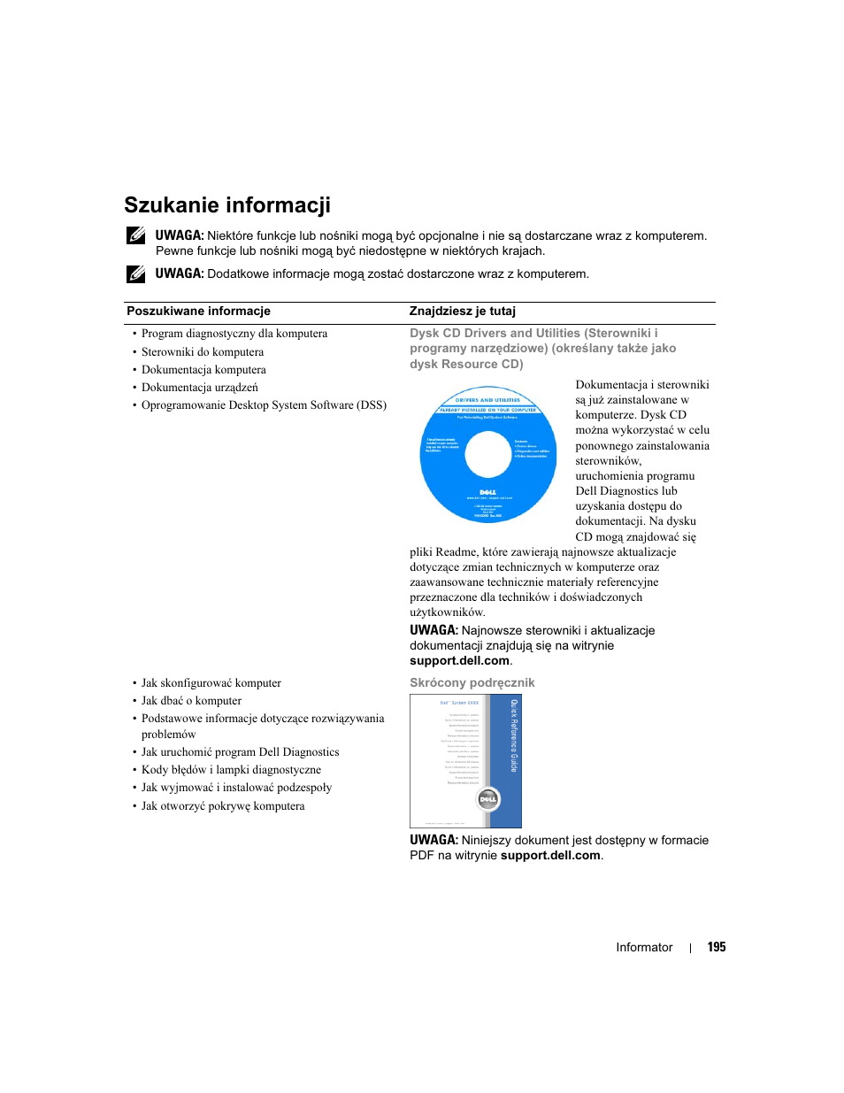 Szukanie informacji | Dell Precision 490 Desktop User Manual | Page 195 / 380