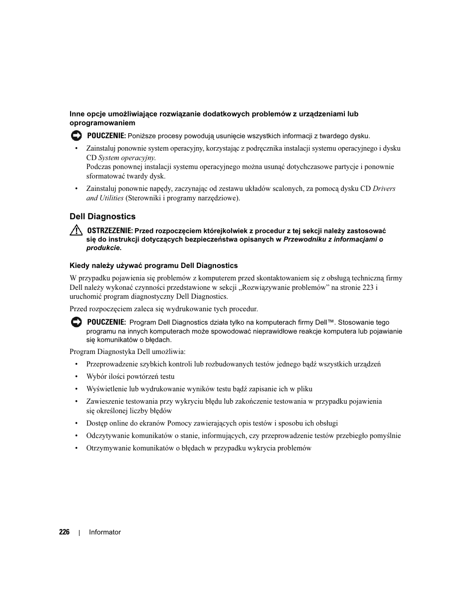Dell diagnostics | Dell Precision 490 Desktop User Manual | Page 226 / 380