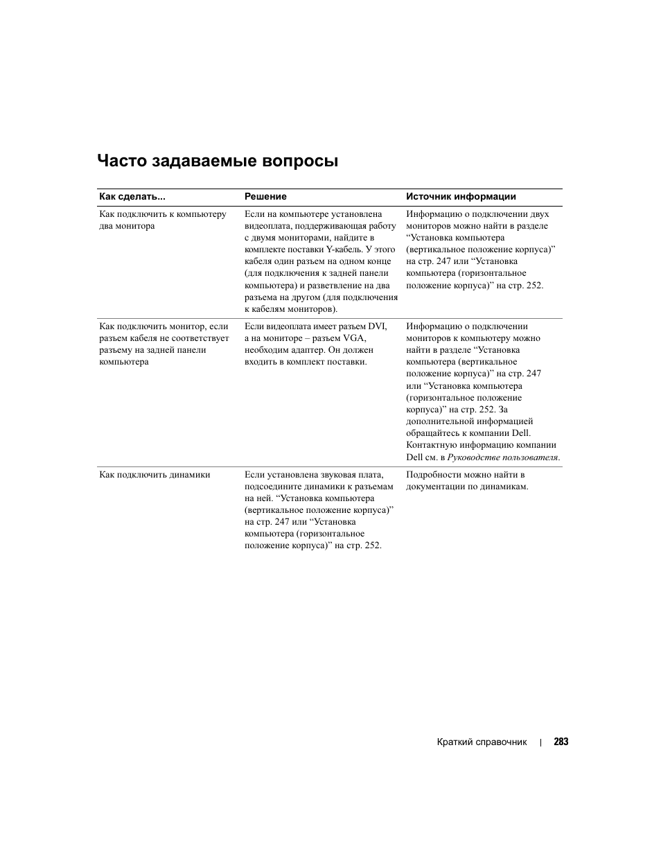 Часто задаваемые вопросы | Dell Precision 490 Desktop User Manual | Page 283 / 380