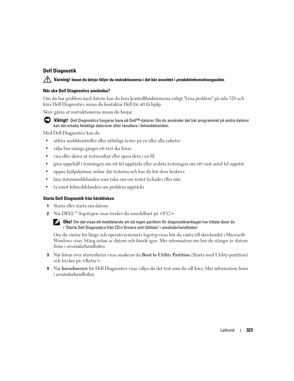Dell diagnostik | Dell Precision 490 Desktop User Manual | Page 323 / 380