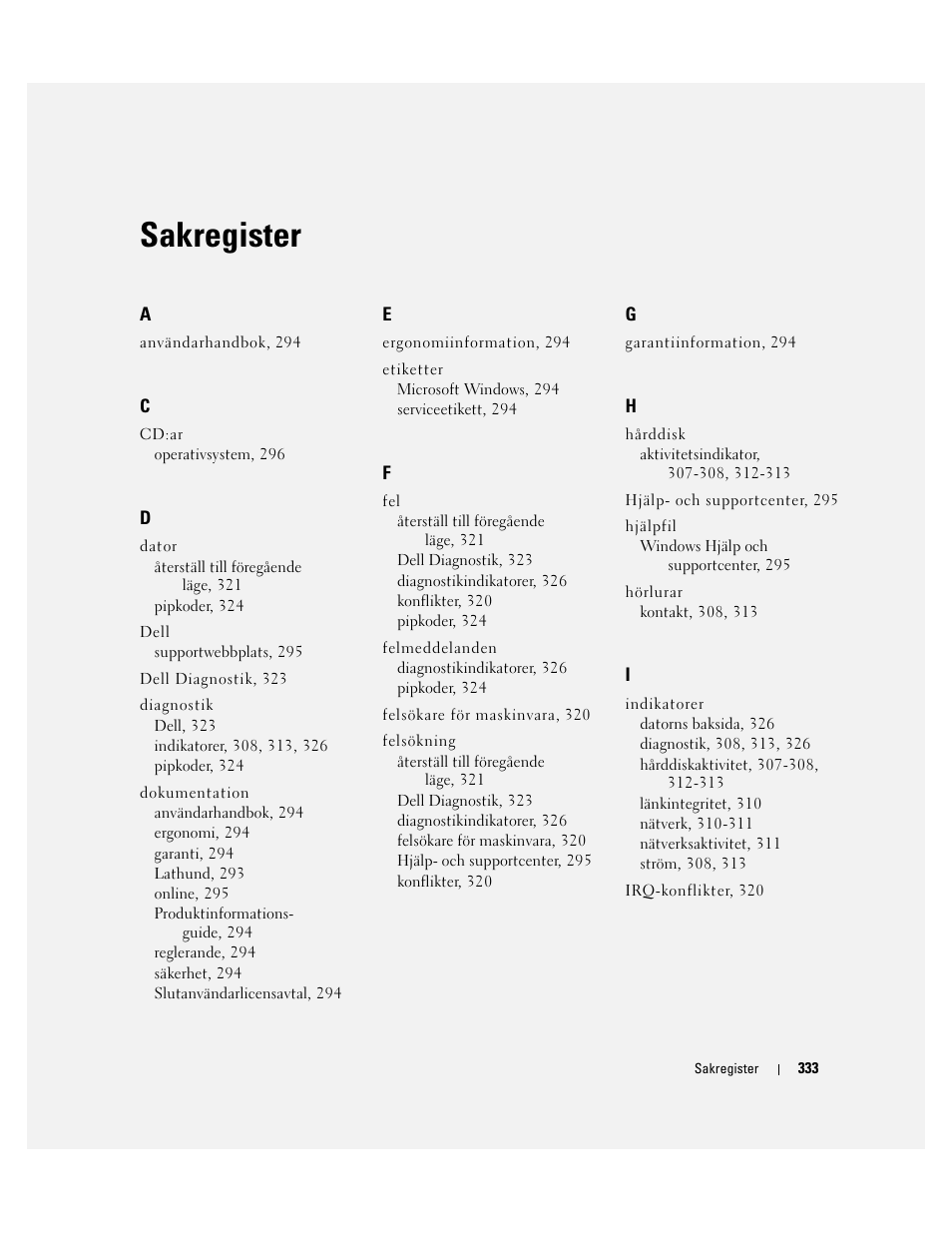 Sakregister | Dell Precision 490 Desktop User Manual | Page 333 / 380