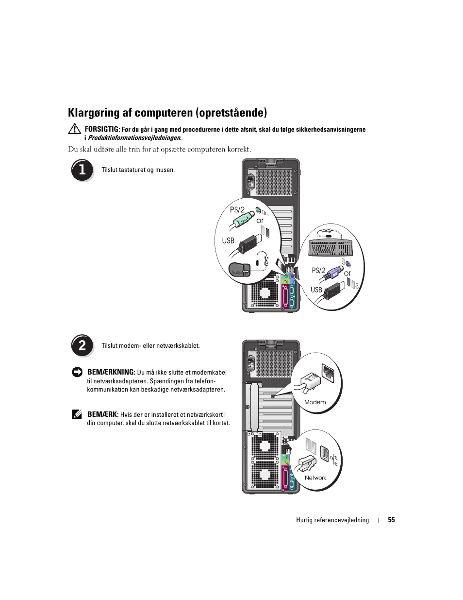 Klargøring af computeren (opretstående) | Dell Precision 490 Desktop User Manual | Page 55 / 380