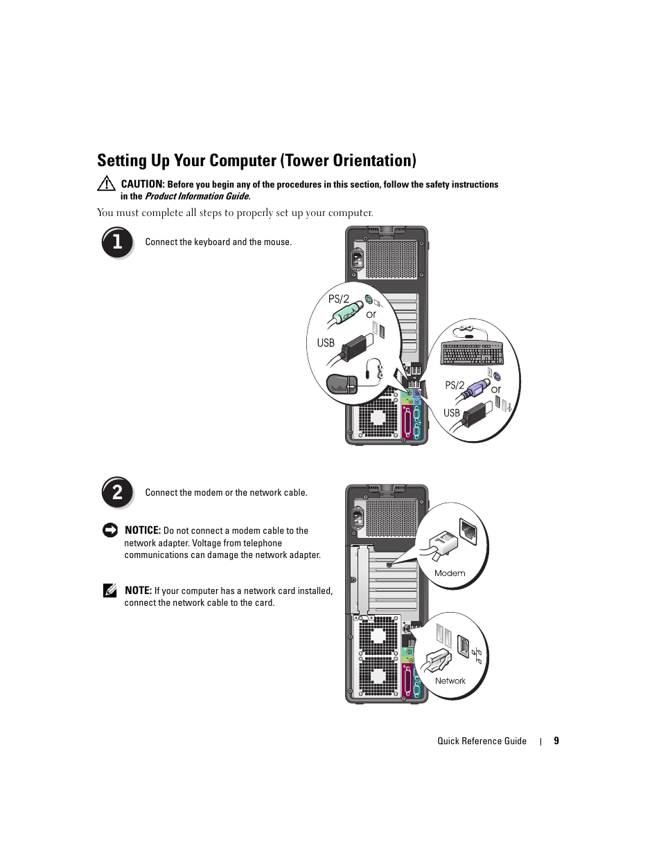 Setting up your computer (tower orientation) | Dell Precision 490 Desktop User Manual | Page 9 / 380