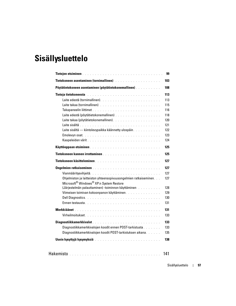 Sisällysluettelo, Hakemisto | Dell Precision 490 Desktop User Manual | Page 97 / 380