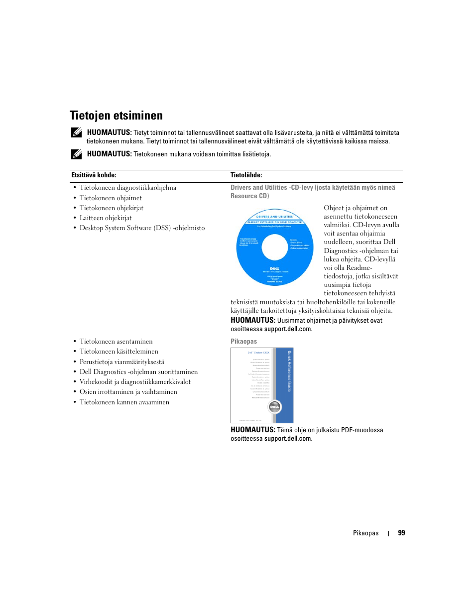 Tietojen etsiminen | Dell Precision 490 Desktop User Manual | Page 99 / 380