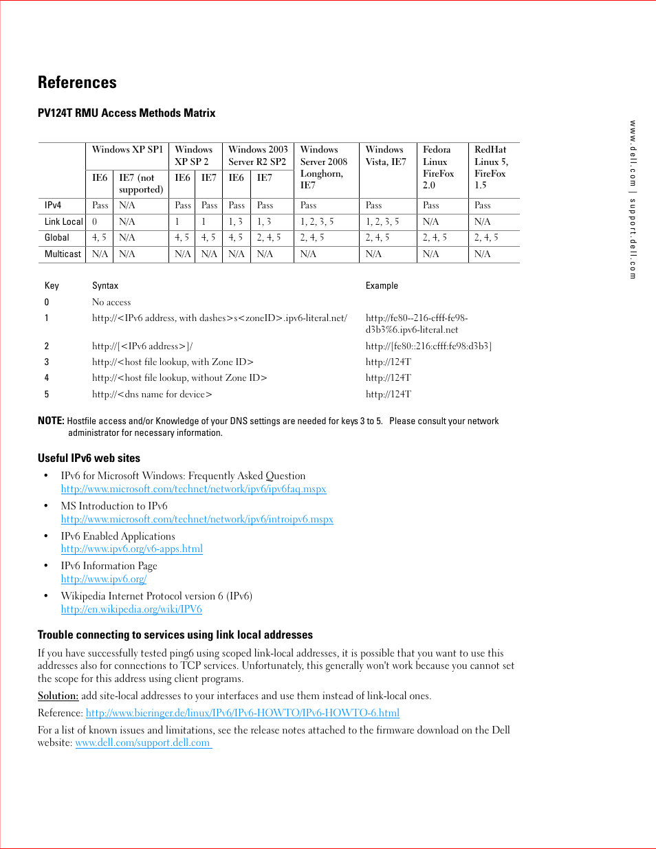 References, Pv124t rmu access methods matrix, Useful ipv6 web sites | Dell PowerVault 124T User Manual | Page 3 / 4