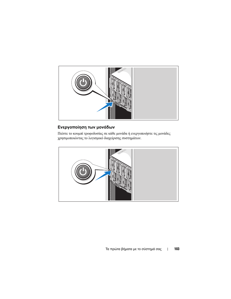 Ενεργοποίηση των µονάδων | Dell PowerEdge M605 User Manual | Page 105 / 201