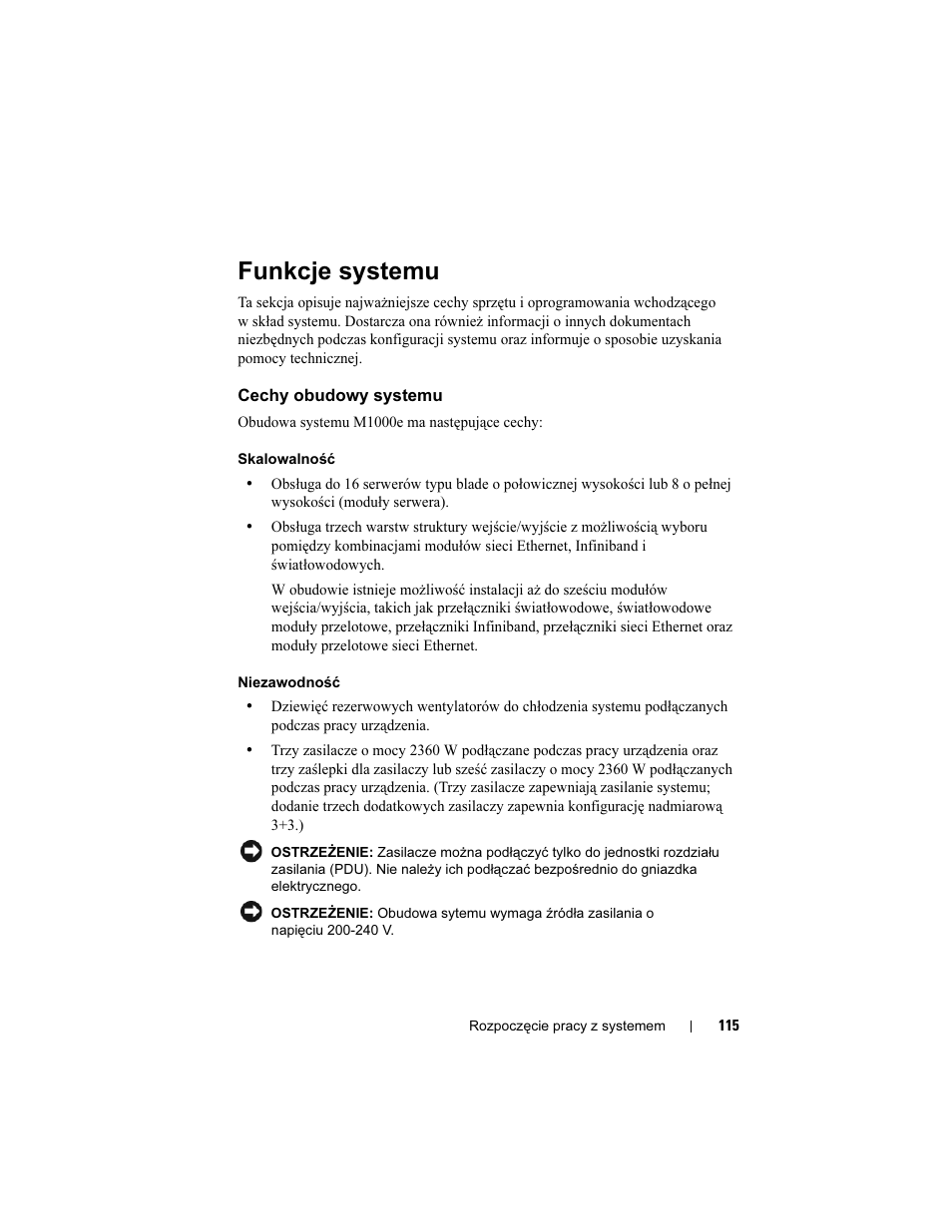 Funkcje systemu, Cechy obudowy systemu | Dell PowerEdge M605 User Manual | Page 117 / 201