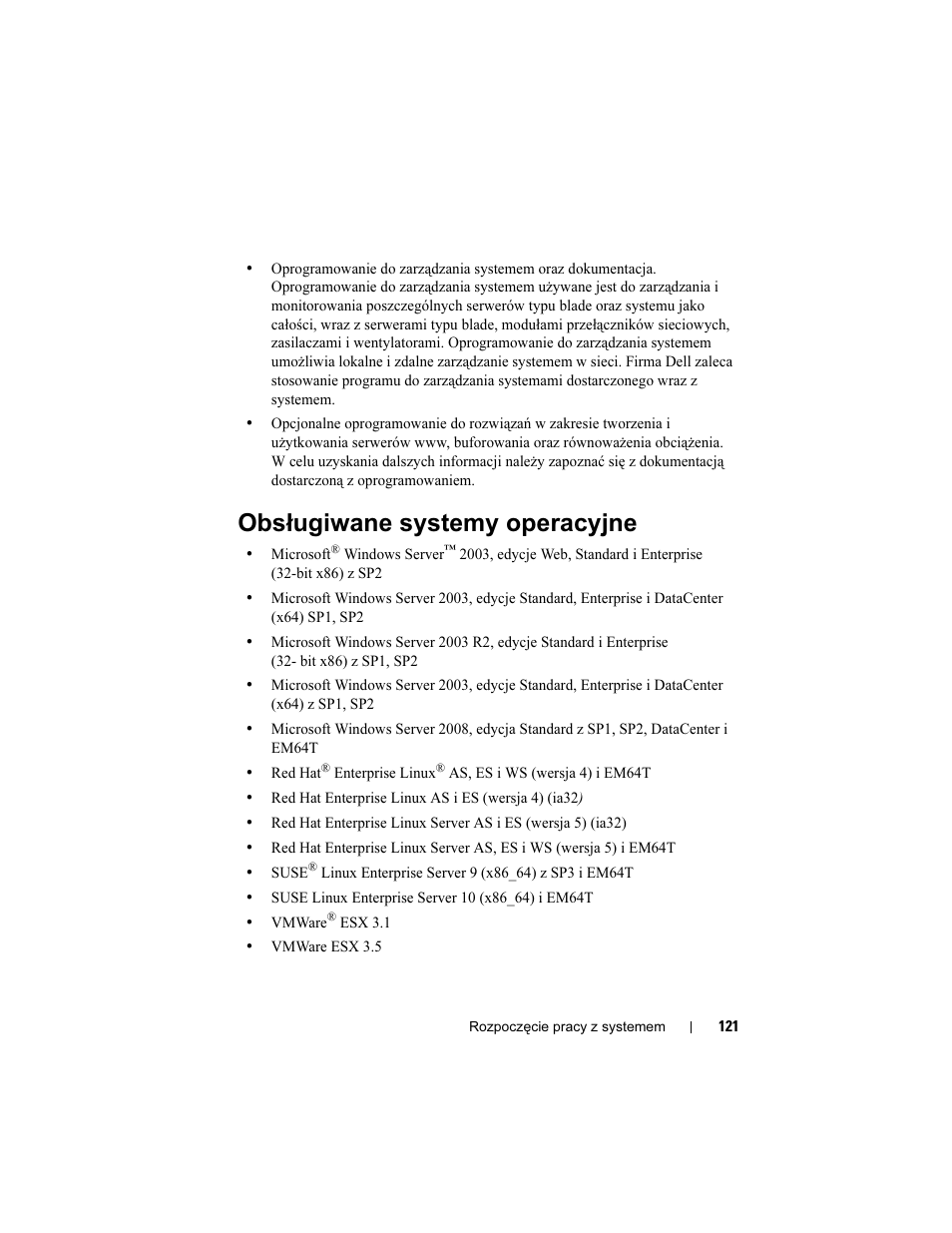 Obsługiwane systemy operacyjne | Dell PowerEdge M605 User Manual | Page 123 / 201